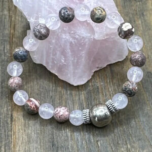 Pink Quartz handmade beaded bracelets/pastel/healing crystal chunky 10mm